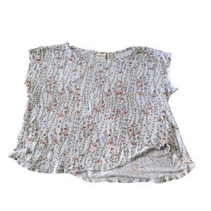 Rachel Zoe Linen Top Size XL White Floral  A Symmetrical Hem Travel